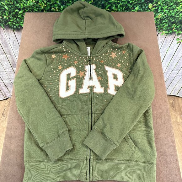GAP Logo Zip Hoodie Girls Green Gold Large (SKU 154G) - Picture 1 of 4